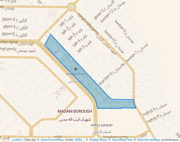 walking in Madani Park map in Hamedan