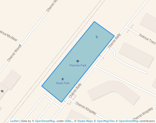 walking in Fletcher Park map in Côte Saint-Luc