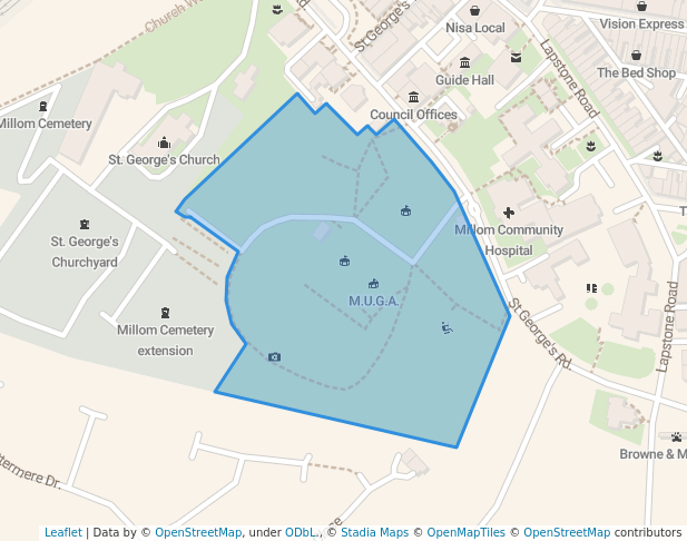 walking in Millom Pleasure Ground map in Millom