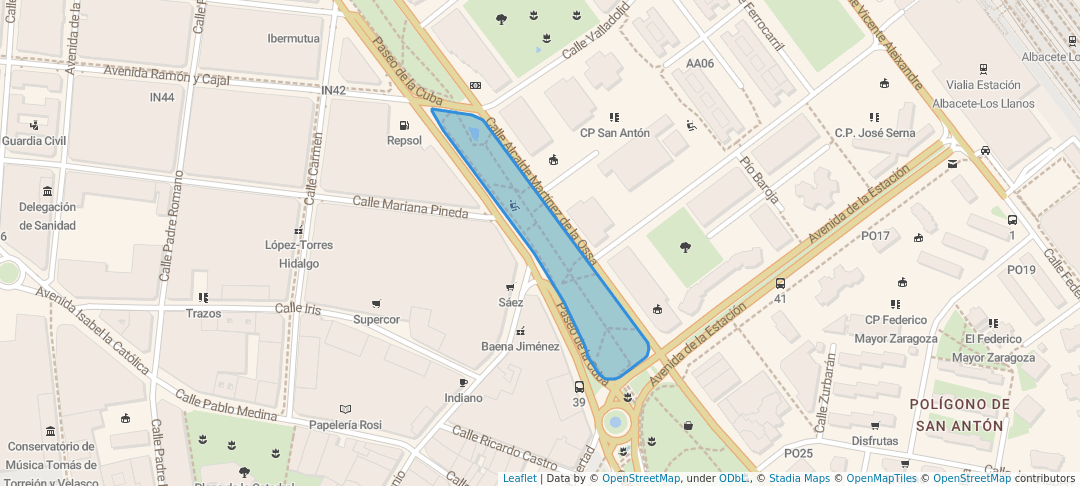 walking in Parque lineal map in Albacete