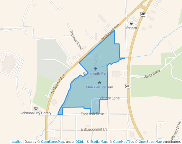 walking in Community Park map in Johnson City