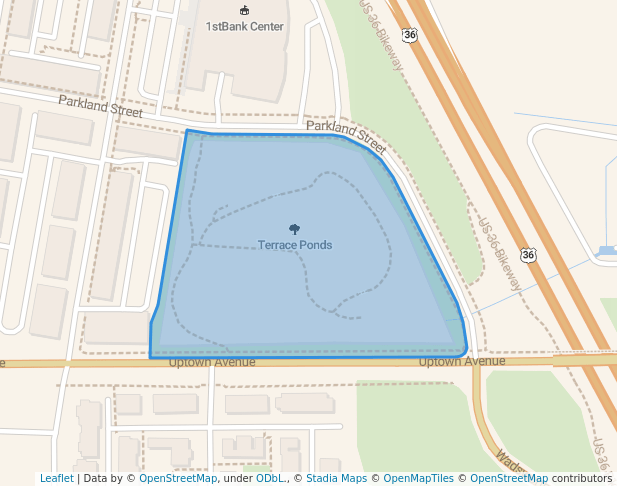 walking in Terrace Ponds map in Broomfield