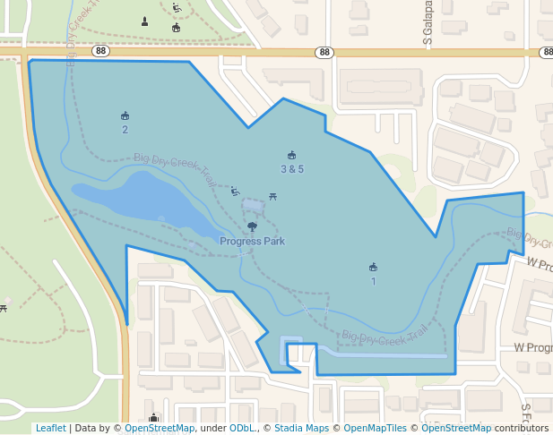 walking in Progress Park map in Littleton