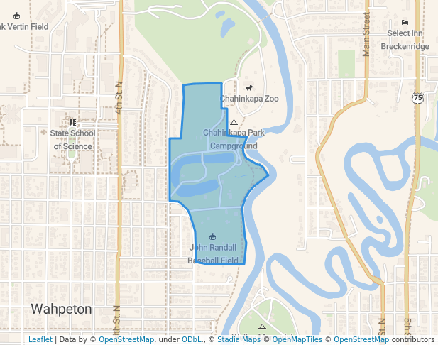walking in Chahinkapa Park map in Wahpeton