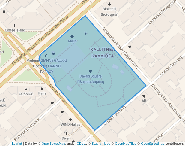 walking in Davaki Square map in Kallithea