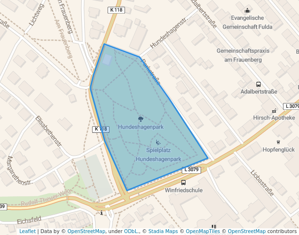 walking in Hundeshagenpark map in Fulda