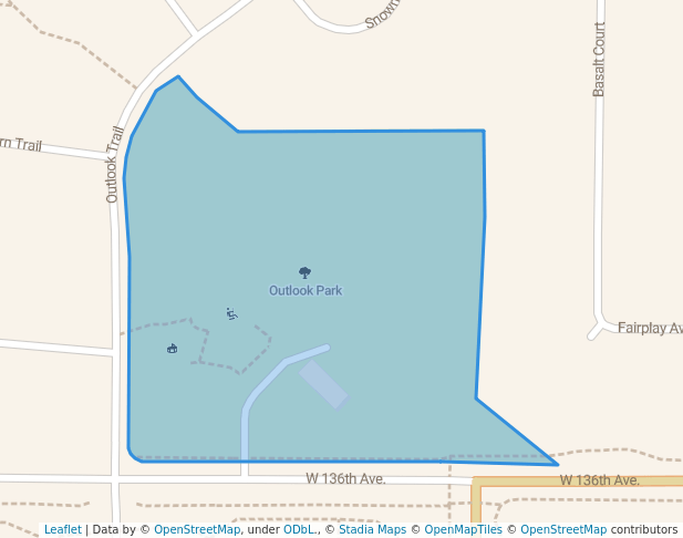 walking in Outlook Park map in Broomfield