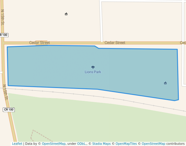 walking in Lions Park map in Perry