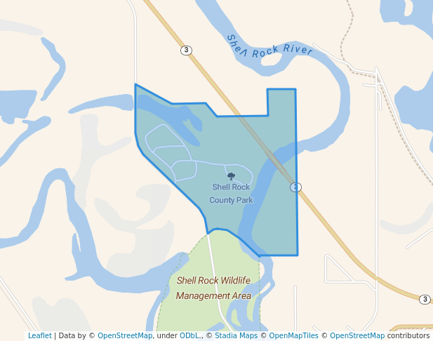 walking in Shell Rock County Park map in Shell Rock