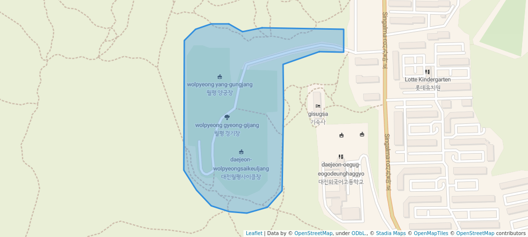 walking in 월평 경기장 map in Daejeon