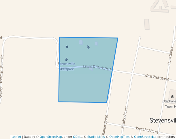 walking in Lewis and Clark Park map in Stevensville