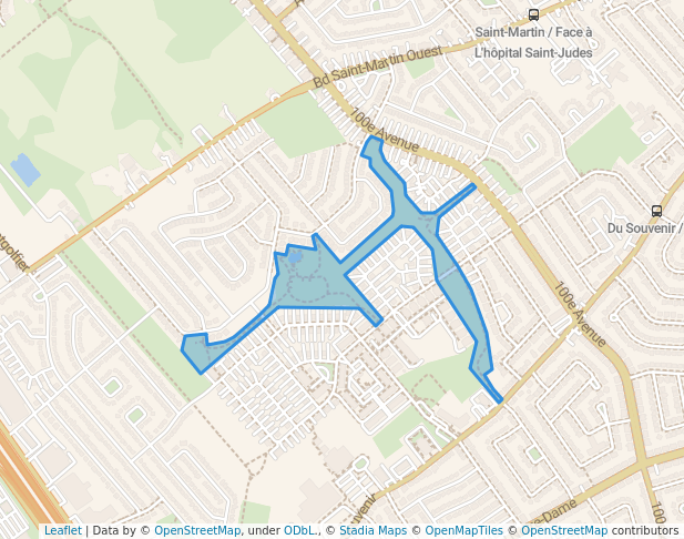 walking in Le Boutillier Park map in Laval