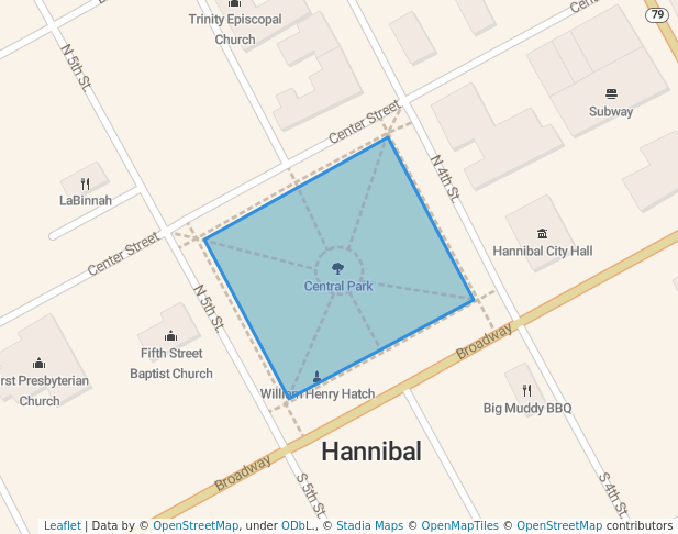 walking in Central Park map in Hannibal