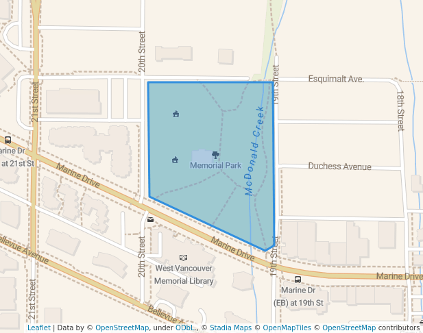 walking in Memorial Park map in West Vancouver