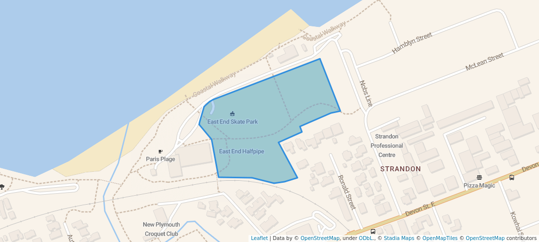 walking in East End Reserve map in New Plymouth