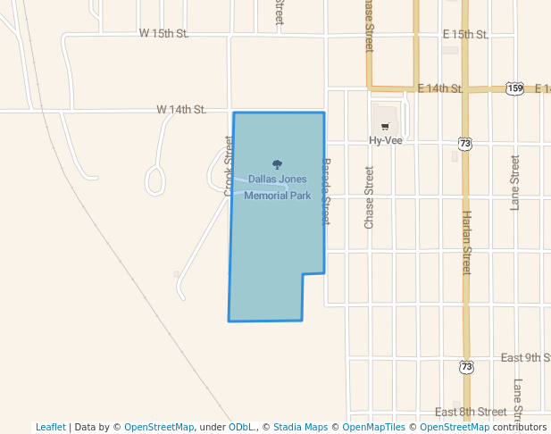 walking in Dallas Jones Memorial Park map in Falls City