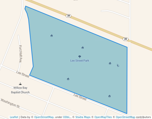 walking in Lee Street Park map in American Falls