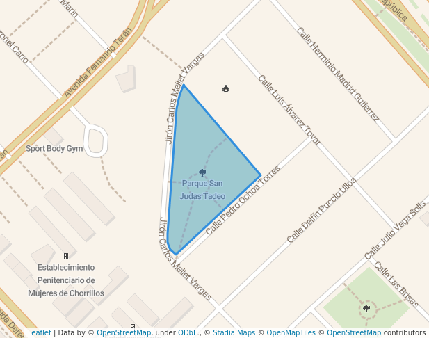 walking in Parque San Judas Tadeo map in Chorrillos