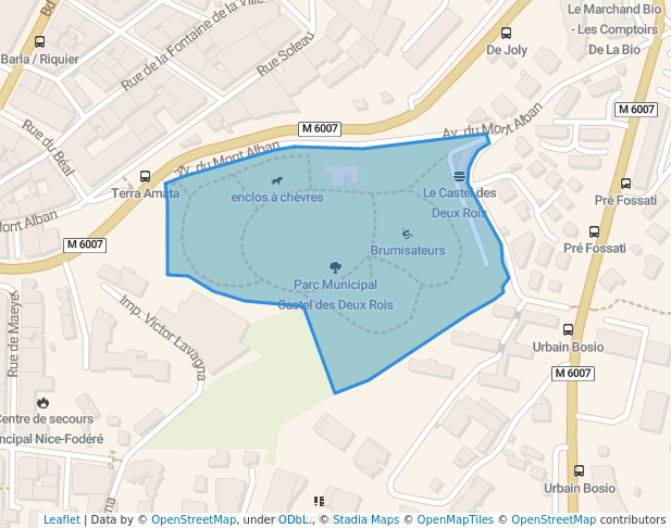 walking in Parc Municipal Castel des Deux Rois map in Nice