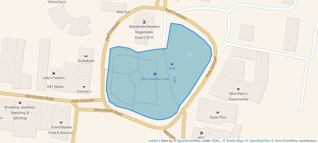 walking in Cecil Charlton Park map in Mandeville