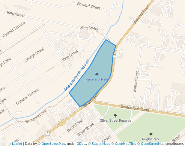 walking in Kamilaroi Park map in Inverell