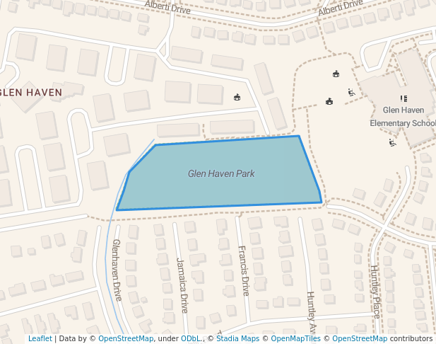 walking in Glen Haven Neighborhood Park map in Wheaton-Glenmont