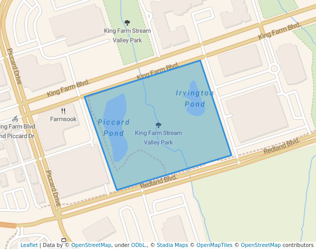 walking in King Farm Stream Valley Park map in Rockville