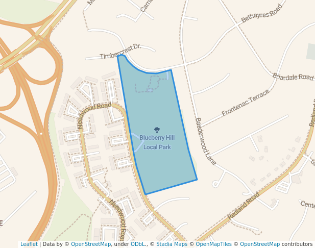 walking in Blueberry Hill Local Park map in Derwood