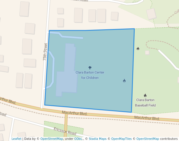 walking in Clara Barton Center for Children map in Cabin John