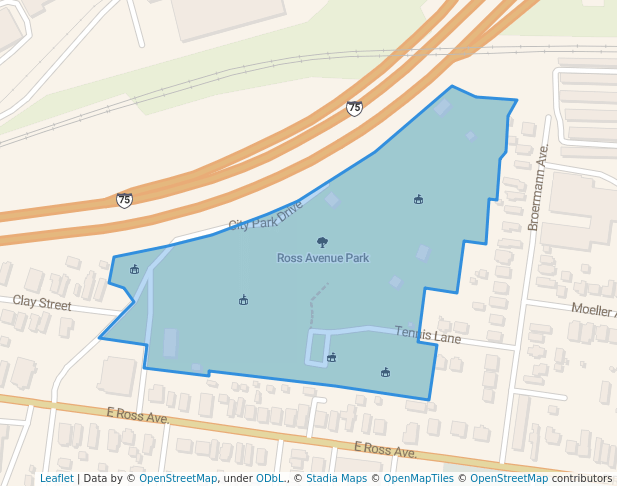 walking in Ross Avenue Park map in Saint Bernard