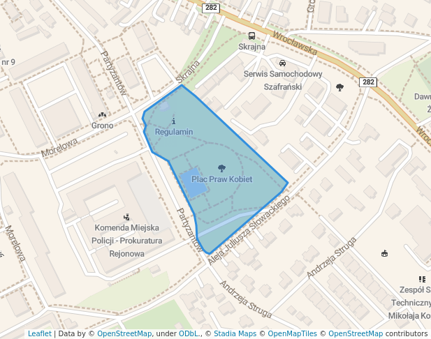 walking in Plac Praw Kobiet map in Zielona Góra