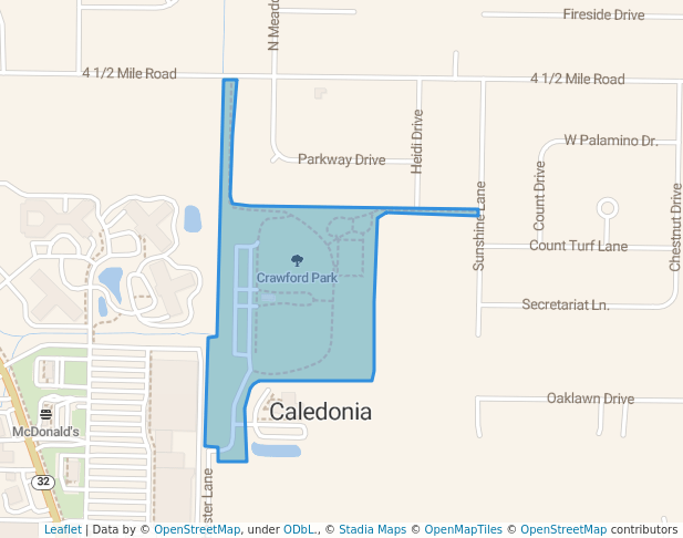 walking in Crawford Park map in Racine