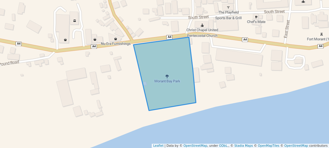 walking in Morant Bay Park map in Morant Bay