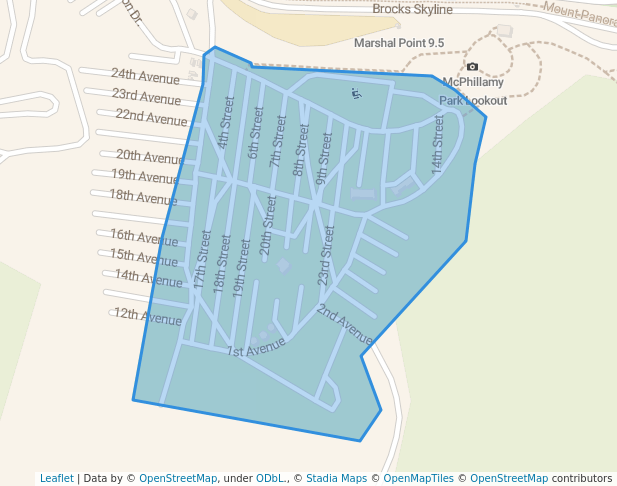 walking in Walter J. McPhillamy Park map in Mount Panorama
