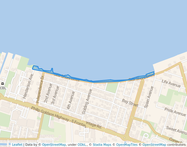 walking in Seashore Promenade map in Belize City