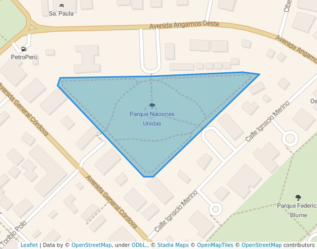 walking in Parque Naciones Unidas map in Miraflores