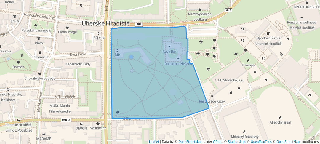 walking in Smetanovy sady map in Uherské Hradiště