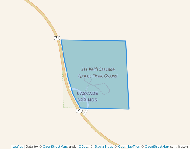 walking in J.H. Keith Cascade Springs Picnic Ground map in Hot Springs