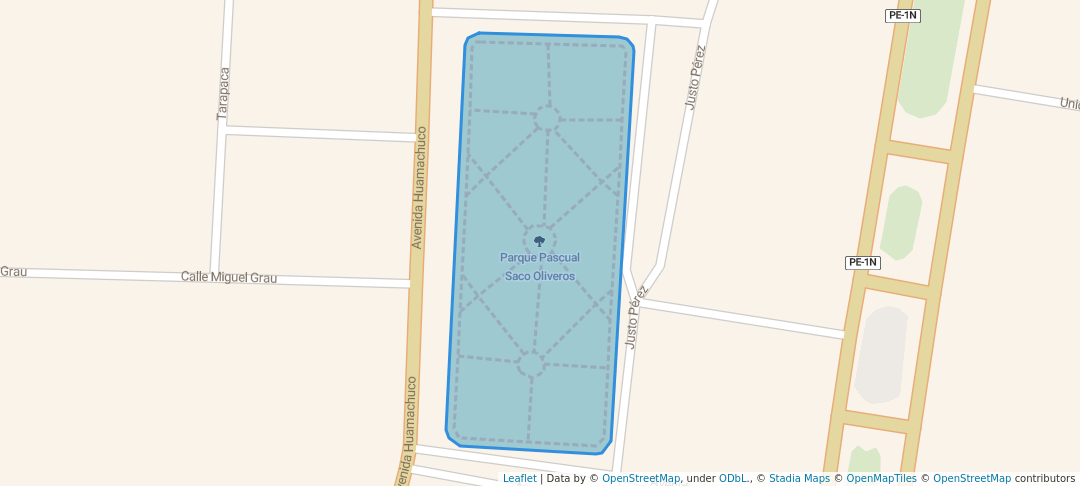 walking in Parque Pascual Saco Oliveros map in Lambayeque