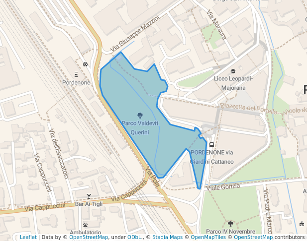walking in Parco Valdevit Querini map in Pordenone