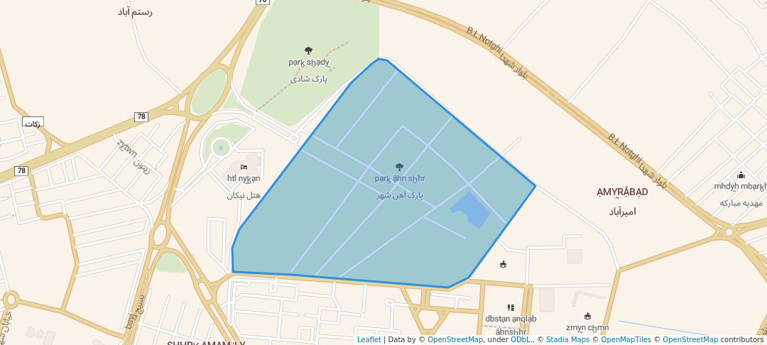 walking in پارک آهن شهر map in Bafq