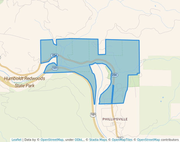 walking in Humboldt Redwoods State Park map in Phillipsville