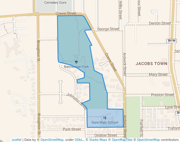 walking in Bannerman Park map in Gore