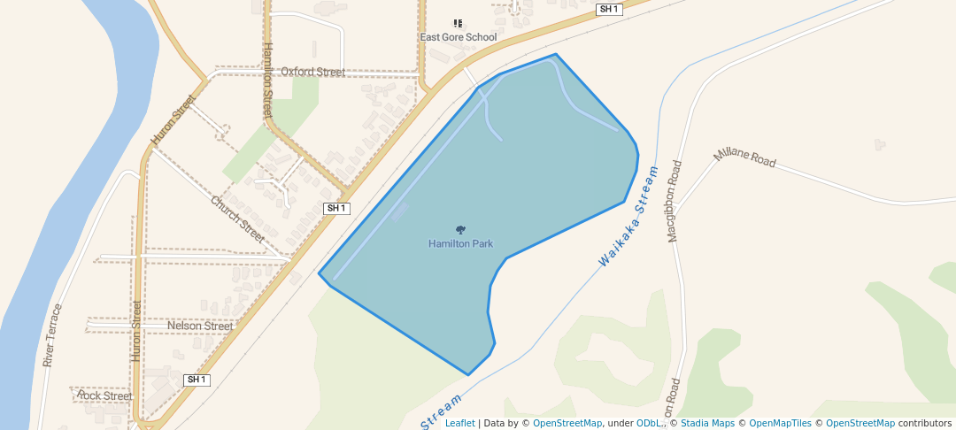 walking in Hamilton Park map in Gore