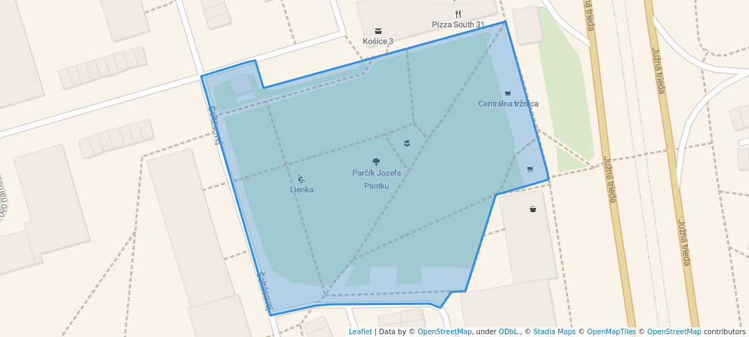 walking in Parčík Jozefa Psotku map in Košice