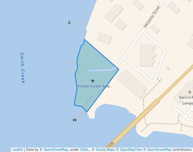 walking in Oriental Access Area map in Oriental