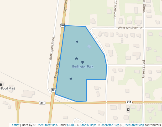 walking in Burlington Park map in Raeford