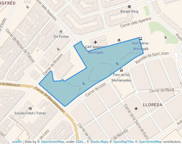 walking in parc de les Muntanyetes map in Badalona