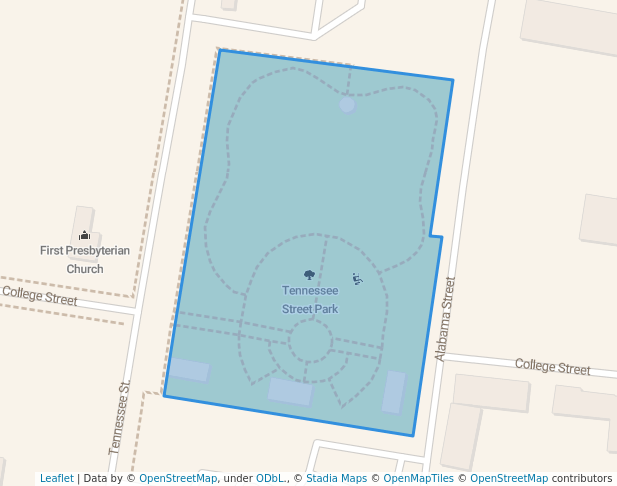 walking in Tennessee Street Park map in Savannah