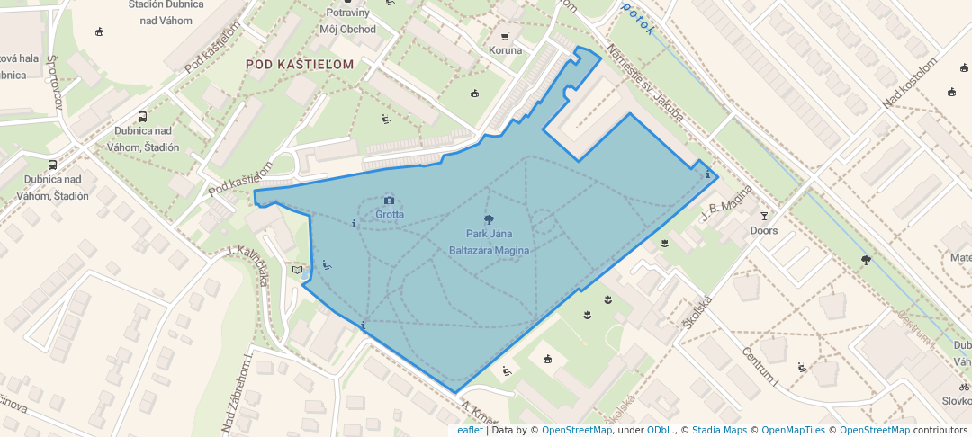 walking in Park Jána Baltazára Magina map in Dubnica nad Váhom